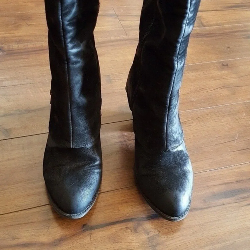 POP Y2K Heaven Black Tall Gaiter Boots Pointed Toe Block Heel Womens 10M